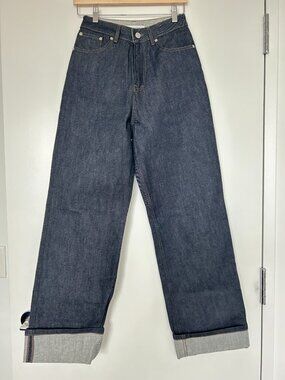 Maison Kitsuné Raw Denim Indigo Wide Leg Jeans